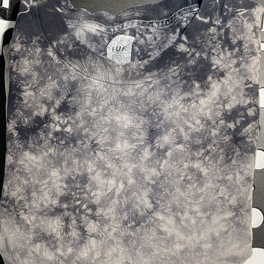 HUF x Spitfire Tie Dye Burn Faster Flame Logo Lg Sleeve Tee Black Gray Sz M FLAW - Picture 11 of 15